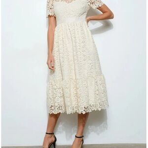 Elegant Lace Midi Dress in Cream